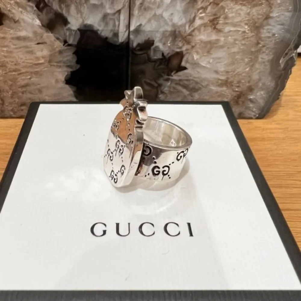 Gucci Ghost 925 Silver GG All Over Logo Pineapple Ring - Size 5.75us - Picture 13 of 16